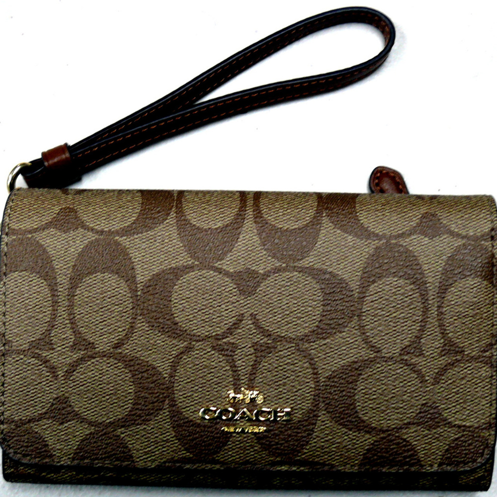 COACH Flap Phone Wallet Sig Leather Wristlet NWT